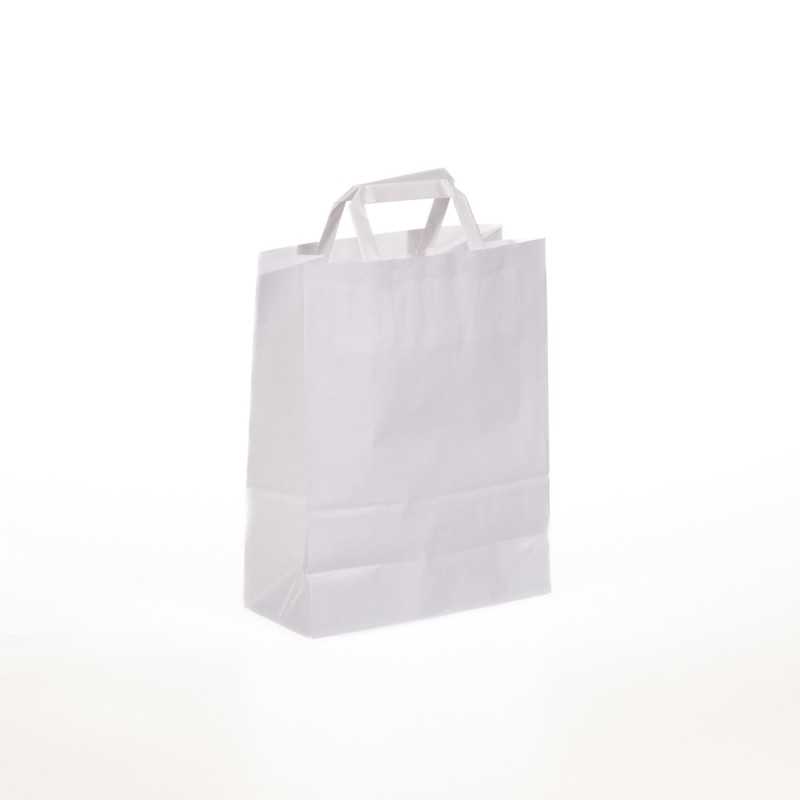 Borsa carta bianca manico piattino 22+10x30 cm | Crovegli