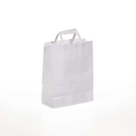 Borsa carta bianca manico piattino 22+10x30 cm | Crovegli