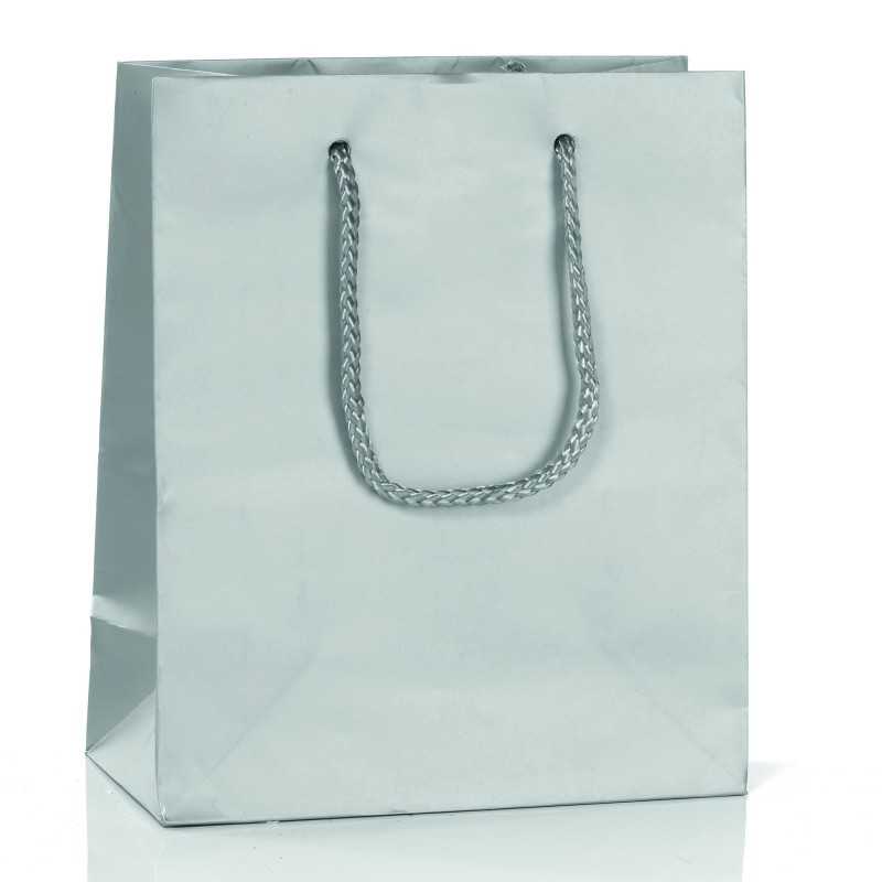 Borsa porta panettone carta argento 24x24x35 cm | Crovegli