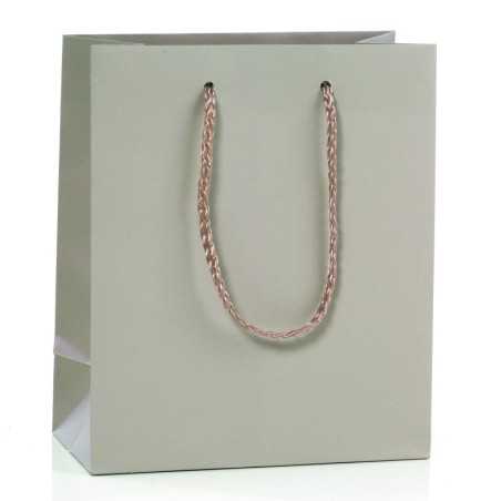Borsa carta tortora manico cordoncino 27x37+12 cm | Crovegli