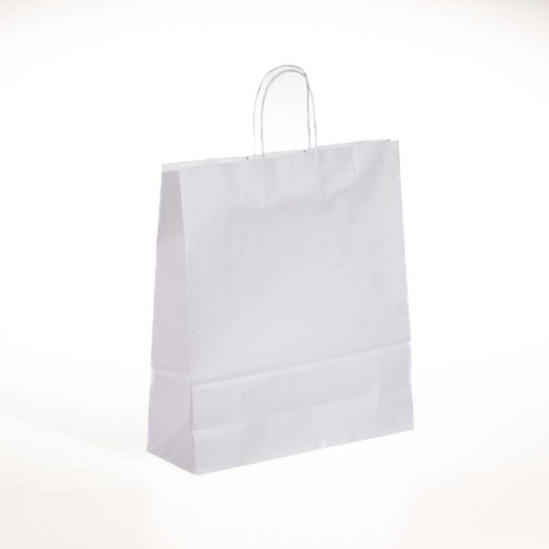Borsa carta bianca manico ritorto 36+12x43 cm | Crovegli