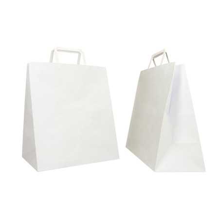 Borsa carta bianca manico piatto 36+24x30 cm take-away | Crovegli