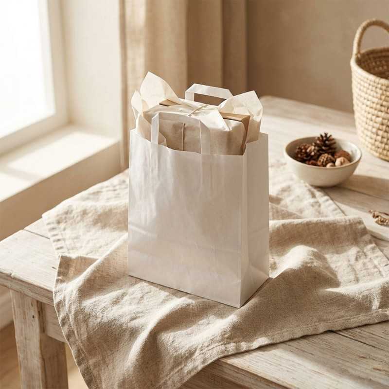 Borsa carta bianca manico piattino 32+16x44 cm | Crovegli