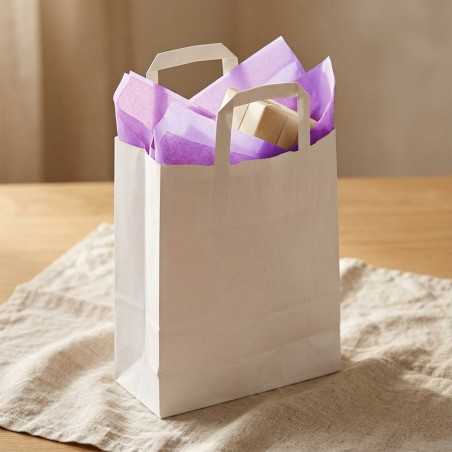 Borsa carta bianca manico piattino 22+10x30 cm | Crovegli