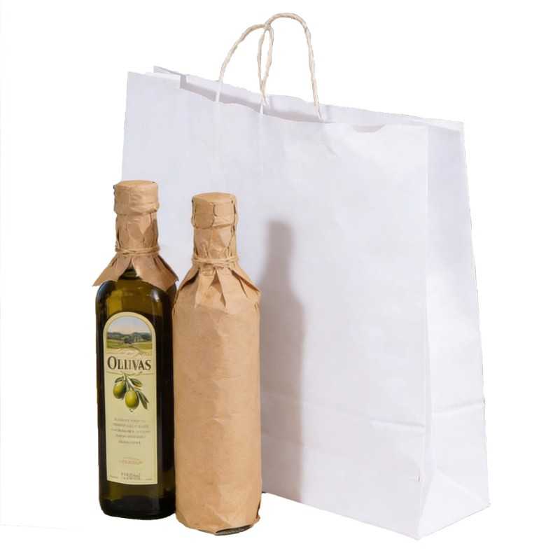 Borsa carta bianca manico ritorto 54+14x50 cm | Crovegli