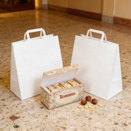 Borsa carta bianca manico piatto 36+24x30 cm take-away | Crovegli