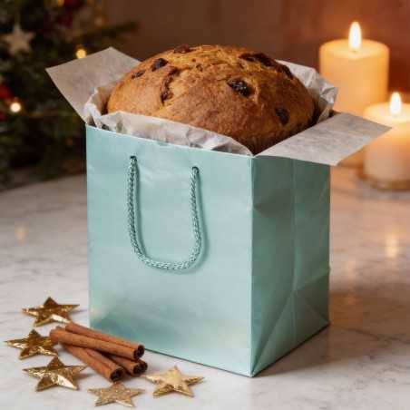 Borsa porta panettone carta argento 24x24x35 cm | Crovegli