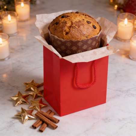 Borsa porta panettone carta rossa 24x24x35 cm | Crovegli