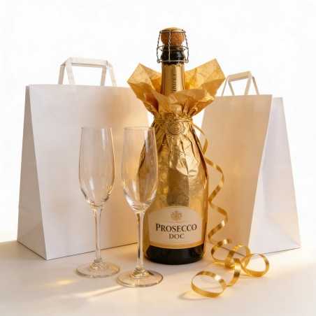 Borsa carta bianca manico ritorto take-away 25+15x24 | Crovegli