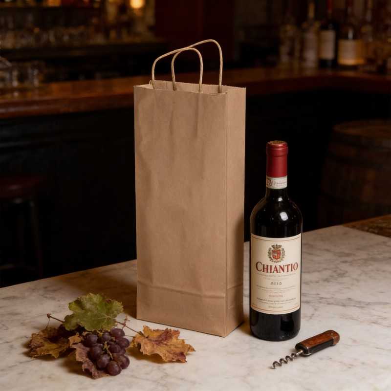 Portabottiglie carta kraft avana 14+9x38 cm cordino | Crovegli