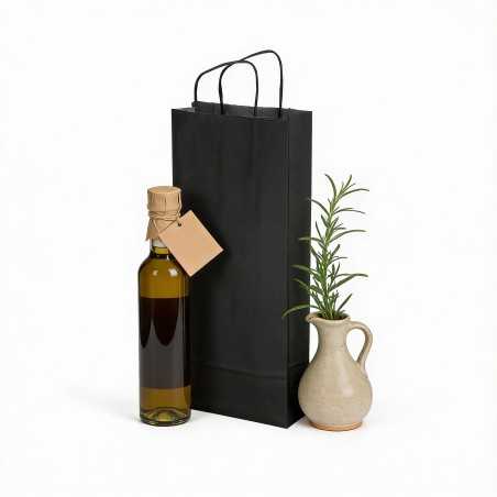 Portabottiglie carta biokraft nera 14+9x38 cm cordino | Crovegli