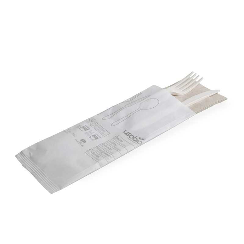 Set monouso Mater-Bi bio forchetta coltello tovagliolo 2 veli compostabile | Crovegli