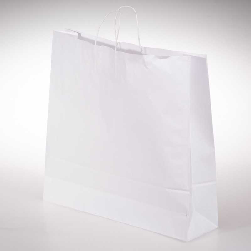 Borsa carta bianca manico ritorto 54+14x50 cm | Crovegli