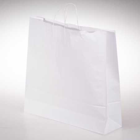 Borsa carta bianca manico ritorto 54+14x50 cm | Crovegli