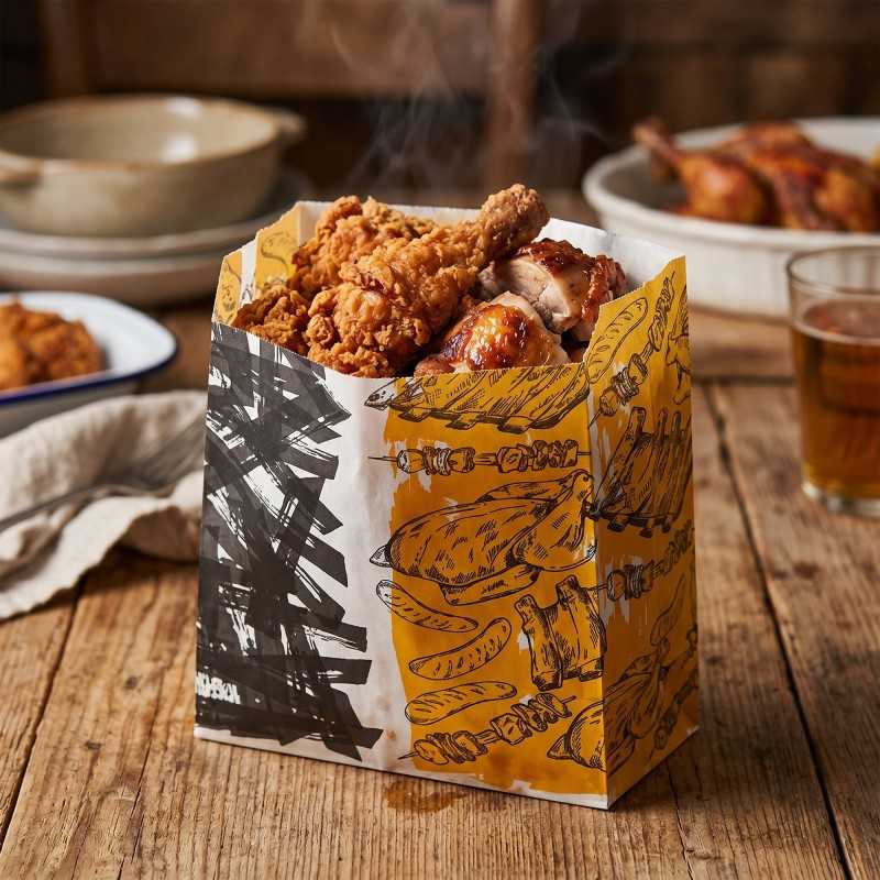 Sacchetto carta kraft bianco politenato salvagoccia pollo spiedo 15+5,5x30 cm | Crovegli