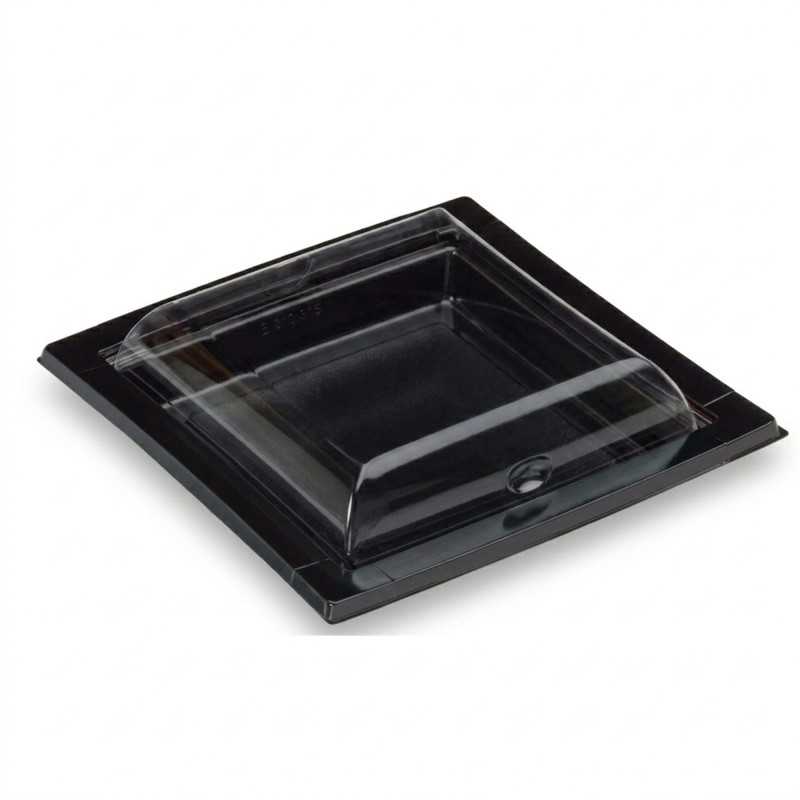 Piattino PET nero quadrato 170cc con coperchio trasparente | Crovegli