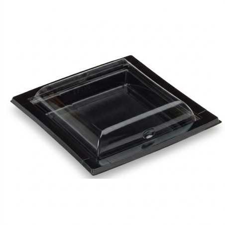 Piattino PET nero quadrato 170cc con coperchio trasparente | Crovegli