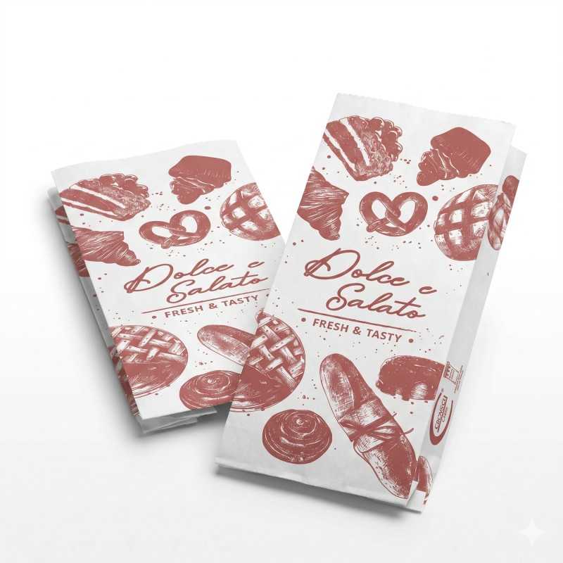 Sacchetto antigrasso Dolce e Salato bianco 15+9x29 cm asporto | Crovegli