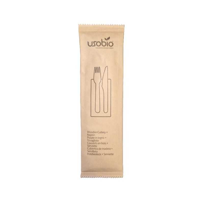 Set monouso legno naturale forchetta coltello tovagliolo biodegradabile | Crovegli