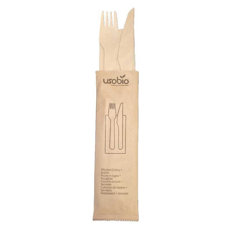 Set monouso legno naturale forchetta coltello tovagliolo biodegradabile | Crovegli