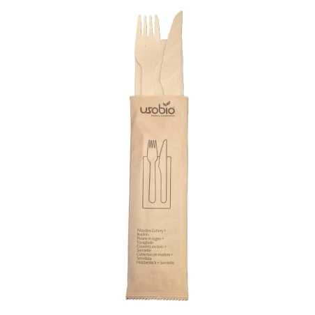 Set monouso legno naturale forchetta coltello tovagliolo biodegradabile | Crovegli
