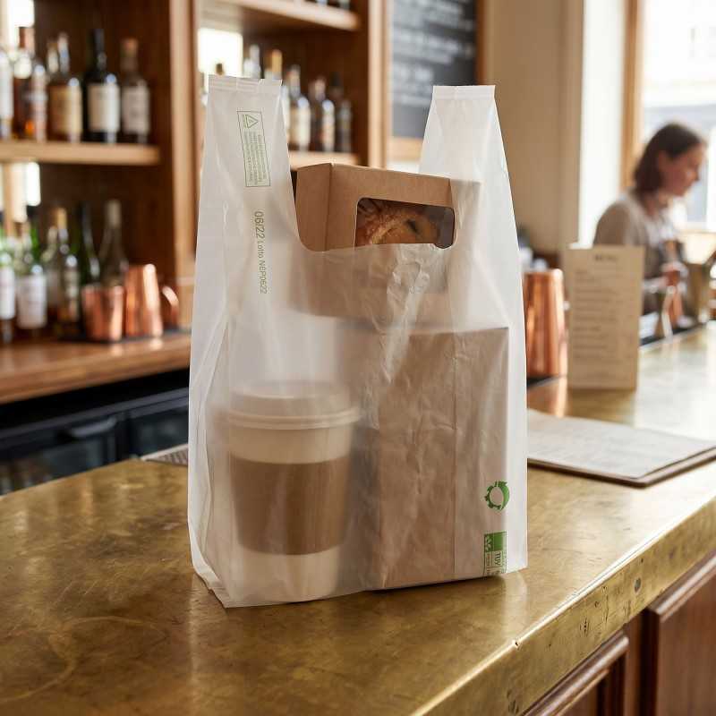 Shopper biodegradabile bianca strappo 28+16x50 cm 14 g trasporto merce | Crovegli
