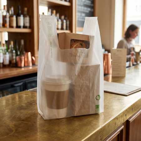 Shopper biodegradabile bianca strappo 28+16x50 cm 14 g trasporto merce | Crovegli