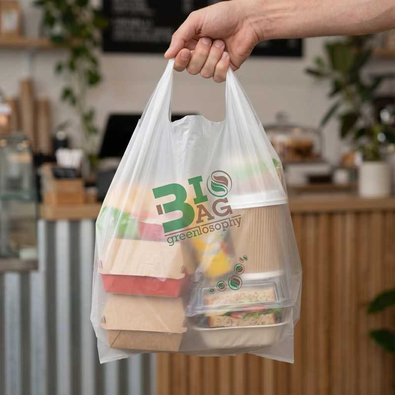 Shopper biodegradabile compostabile 40+20x70 cm 28 g trasporto merce | Crovegli