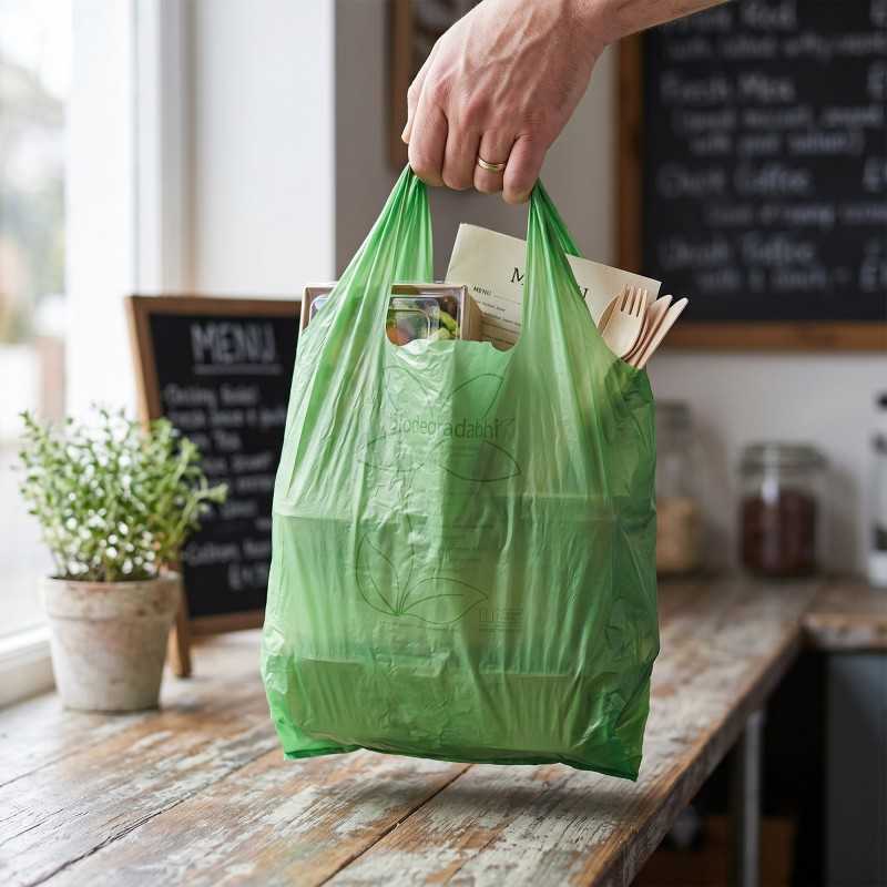 Shopper biodegradabile compostabile verde 28x50 cm 14 g trasporto merce | Crovegli
