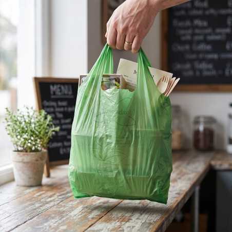 Shopper biodegradabile compostabile verde 28x50 cm 14 g trasporto merce | Crovegli