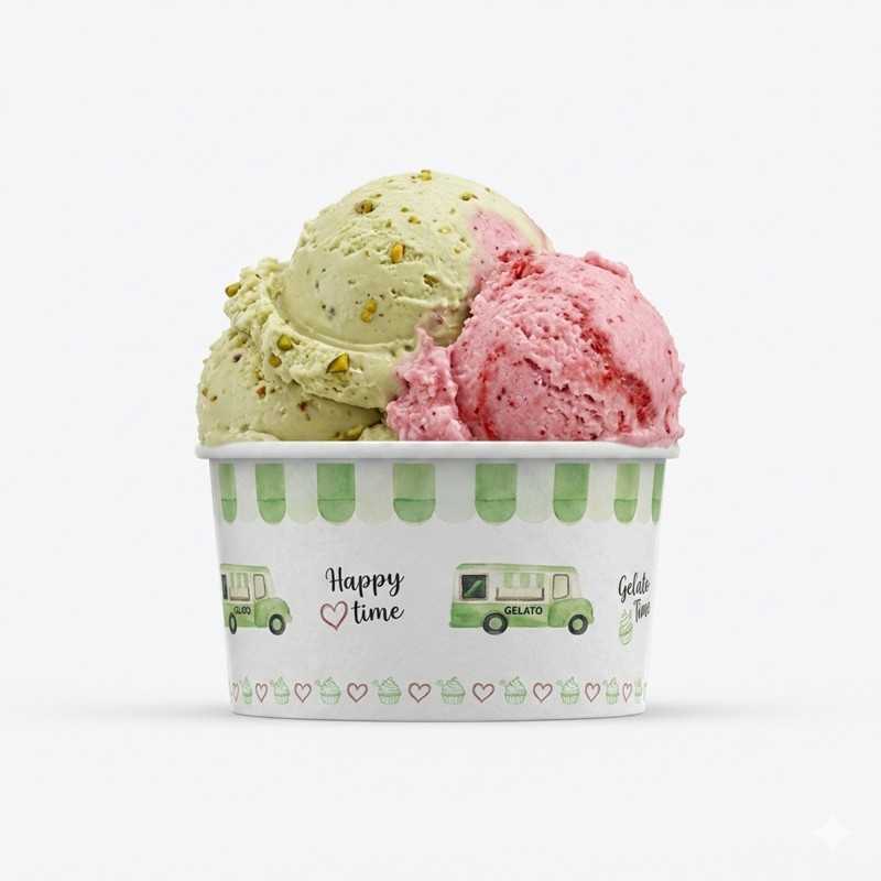 Coppetta gelato HappyVan verde 100 cc per gelato e yogurt soft | Crovegli