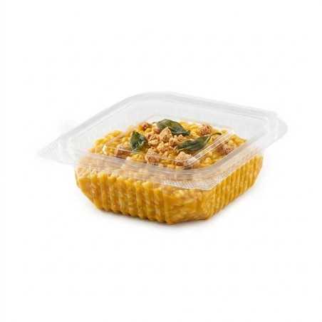 Vaschetta PET rettangolare 11,7x12,8 cm H 45 mm 250cc coperchio | Crovegli