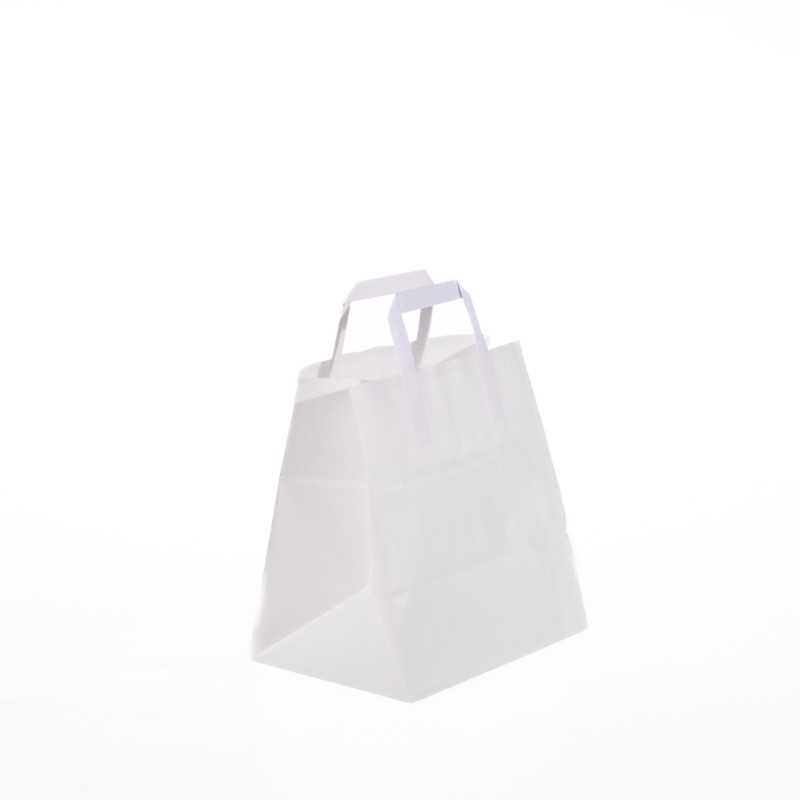 Borsa carta bianca manico piatto 26+18x26 cm take-away | Crovegli