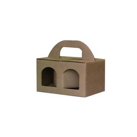 Cestello porta vasetti piccoli kraft avana 2 vasetti 17x8x9 cm finestra apribile | Crovegli