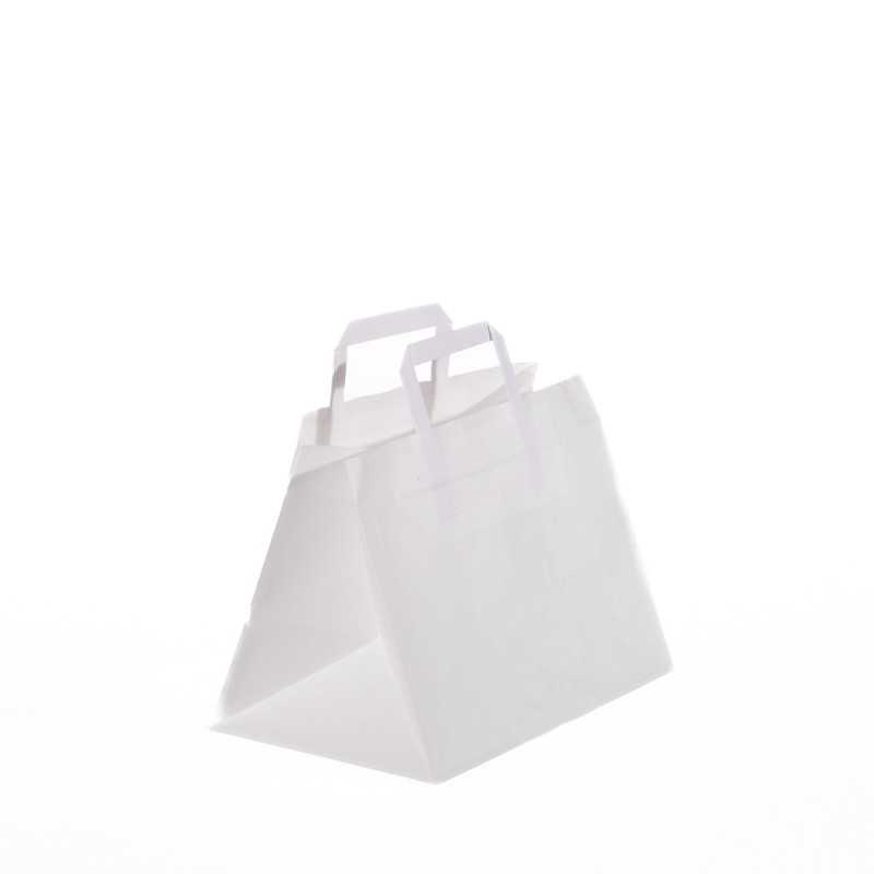 Borsa carta bianca manico piatto 32+20x23 cm take-away | Crovegli
