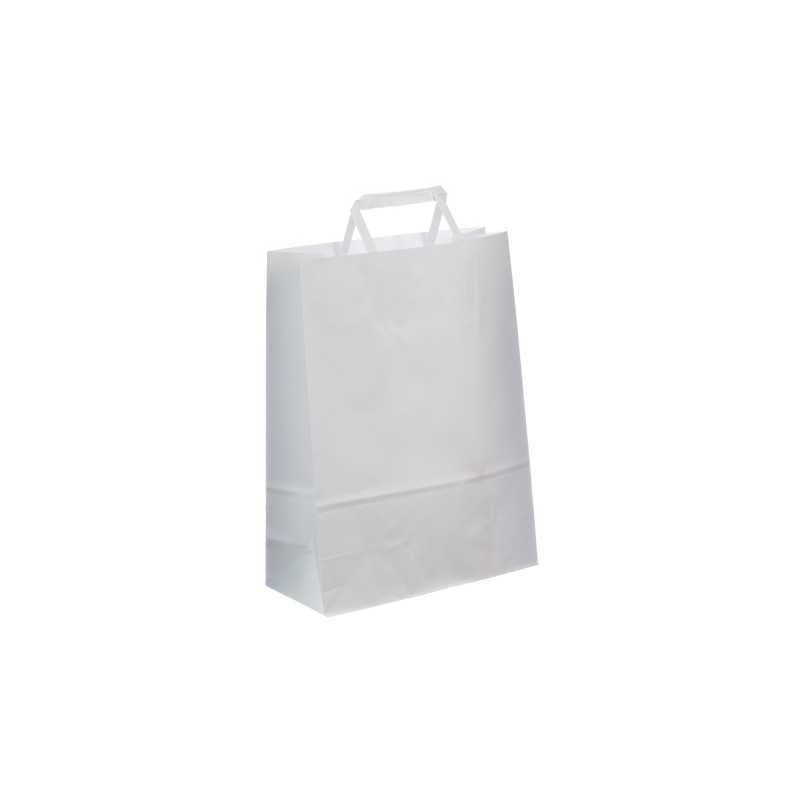Borsa carta bianca manico piattino 26+11x35 cm | Crovegli