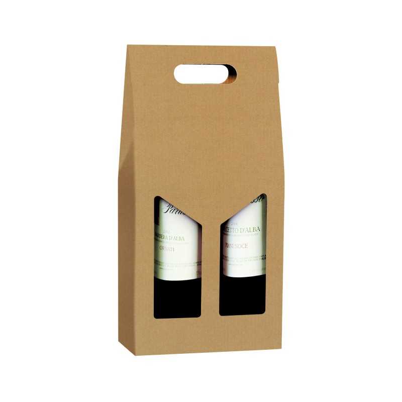 Cestello portabottiglia kraft avana 2 bottiglie 27x9x38 cm finestra apribile | Crovegli