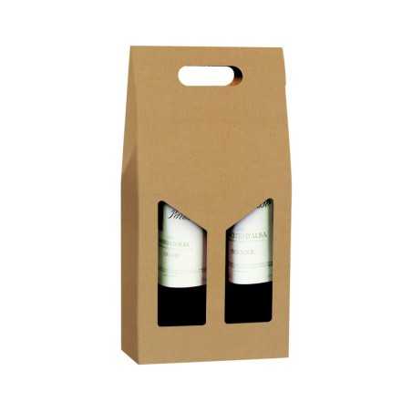 Cestello portabottiglia kraft avana 2 bottiglie 27x9x38 cm finestra apribile | Crovegli