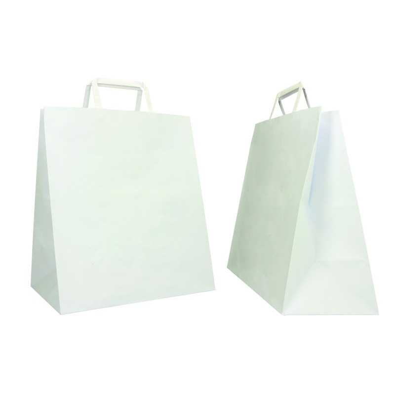 Borsa carta bianca manico piatto take-away 28+17x32 | Crovegli