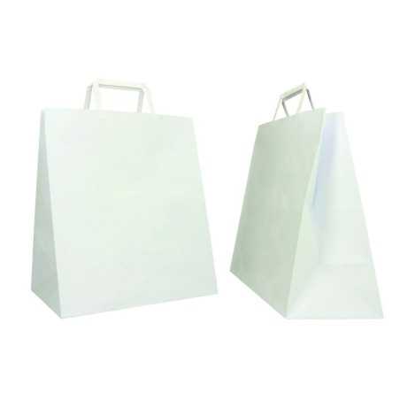 Borsa carta bianca manico piatto take-away 28+17x32 | Crovegli